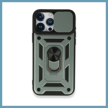 Bezos İphone 15 Pro Uyumlu Kılıf Pars Lens Yüzüklü Silikon - Yeşil Mbt06