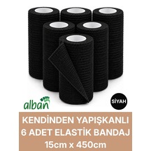 Set Kendinden Yapışkanlı Elastik Bandaj, Kohesiv Bandaj 15cm X 4.5m Spor, Bilek, Ayak Bileği, Veteriner Bandajı Siyah