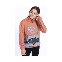 Toontoy Kız Çocuk Bol Yaka Reklektörlü Kanguru Cepli Sweatshirt Kiremit