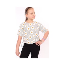 Toontoy Kids Toontoy Kız Çocuk Baskılı Bisiklet Yaka Kısa Kollu Tişört - Beli Ayarlanabilir Gri