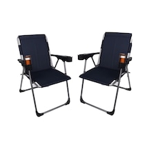 Alin Metal 2 Kişilik 140 Kg Taşima Kapasiteli 2'li Lüks Bardaklıklı Kamp & Piknik Sandalyesi Metal 3 Lacivert