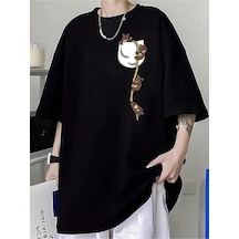 Startmore Cep Ayıcık Baskılı Oversize Unisex Pamuk Siyah