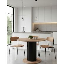 Güneş Model Mdf Ayaklı 90cm Çaplı Yuvarlak Yemek Masası Sandalye Yok Atlantik Çam-siyah