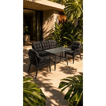 Large Raddan 3+1+1 Raddan Oturma Grubu Balkon Teras Bahçe Mobilyası El Örgüsü Raddan 5 Kişilik Çay Seti Antrasit
