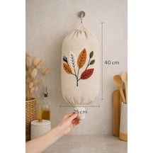Punch Panç Nakışlı Poşetlik - Poşet Düzenleyici - Poşet Organizeri Keten 40x25 Cm 1 Adet