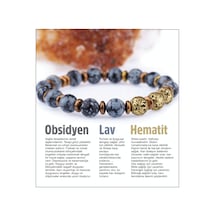 Doğal Taş Bileklik - Obsidyen,Lav,Hematit Çok Renkli