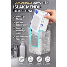 Islak Mendil Tutucu Raf Duvar Tipi Banyo Organizer Yapışkanlı Şeffaf Pratik Mendil Rafı Beyaz