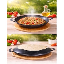 StoneFire 34 Cm Granit Sac Tava | Çift Kulplu Bazlama, Gözleme ve Kavurma Tavası