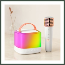 Bezos Kablosuz Mikrofonlu Karaoke Hoparlör Bluetooth, Beyaz, Usb Şarjlı Nhr