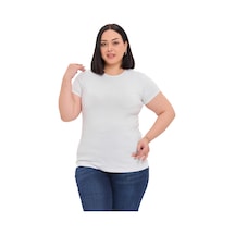 Disentis Büyük Beden Bisiklet Yaka Kısa Kollu Viskon Beyaz Body Beyaz