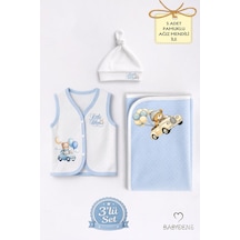 Babyden's Erkek Bebek 3 Lü Set Yenidoğan Bebek Seti, Jakarlı Battaniye, Şapka, Yelek 0-3 AY