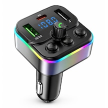 Bluetooth Araç Kiti Fm Transmitter Usb Type-c Pd Rgb Led Işıklı Flash Bellek Mp3 Çakmaklık Girişli