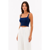 Neden Tekstil Mavi Aura Askılı Crop Bluz - Saks Mavisi
