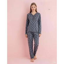 Pijamerry Kadın Bambu Baharlık Dantel Yaka Uzun Kol İnce Pijama Takımı 5204f - 1 Adet Füme