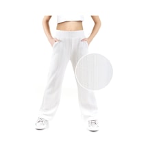 Denokids Kız Çocuk Boru Paça Ekru Basic Eşofman Altı Renkli Ekru