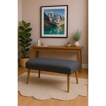 Waterybrook Bench Bank - Keten Kumaş - Ceviz Ahşap Ayaklı - 90x45 Cm - Modern Retro Tasarım - Oturma Pufu Gri