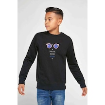 Tshirthane Take Me To The Ocean Gözlük Baskılı Unisex Çocuk Siyah Sweatshir