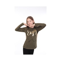 Toontoy Kids Toontoy Kız Çocuk Varaklı Enjoy Baskılı T-shirt Haki