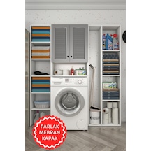 Kenzlife Membran Çamaşır Makinesi Dolabı Sinemmega Gribyz Panjur 180 156 30 Mebran Kapak Suntalam Gövde Kapaklı Arkalıklı Raflı Beyaz