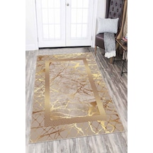 Bej Gold Çerçeveli Kaymaz Tabanlı Dekoratif Halı Ar751n11 Bej - Gold