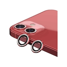 Apple Uyumlu iPhone 11 ile Taşlı Tasarım Temperli Cam Kamera Lens Koruyucu - Kırmızı