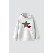 Tarzsokak Leopar Starz Baskılı Oversize Unisex Beyaz