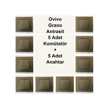Ovivo Grano Antrasit 5 Adet Komütatör + 5 Adet Anahtar