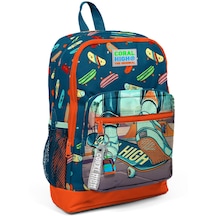 Coral High Kids Çivit Neon Turuncu Kaykay Desenli Dört Bölmeli Okul Sırt Çantası 23723