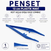 Penset 13 Cm Plastik Mavi - Küt Uçlu Dişli Düz Cımbız