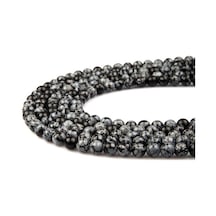 Karlı Obsidyen Doğal Taş Dizi 8 mm Küre Kesim Gri