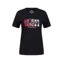 2as Alone Baskılı V Yaka Kadın T-shirt 404 Siyah