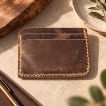 Oakco Leather Hakiki Deri Handmade Kahverengi-yeşil Kartlık Acı Kahverengi
