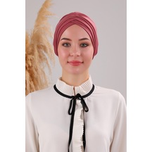 Melodi Scarf Kadın Üç Bantlı Çapraz Hazır Türban Dış Bone Gül Kurusu Gül Kurusu Gülkurusu