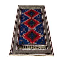 El Dokuma Sıfır Obruk Halısı 124x210 Lacivert Kırmızı Yün Halı