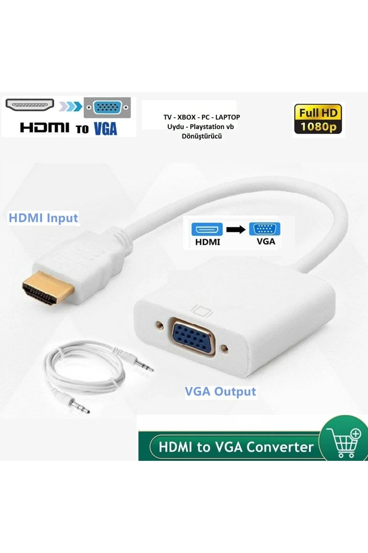 Hd 1080p Hdmı To Vga Kablosu Sesli Dönüştürücü Güç Kaynağı Hdmı Erkek Vga Kadın Dönüştürücü Adaptörü 001