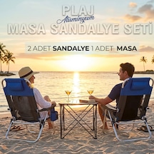Funky Chaırs Alüminyum Plaj Masa Sandalye Seti - 2 Adet Beach Star Light Şezlong Ve 1 Adet Titanium Masa Mavi