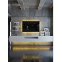 Resital Duvara Monte Ledli 270 Cm Tv Ünitesi Duvar Raflı - Ll6040 Beyaz