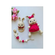 Adenya Sepeti Amigurumi Örgü Tavşan Üçlü Set-bej Pembe Bej - Pembe