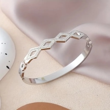 Crystal Prizma Model Kelepçe Zirkon Taşlı Bileklik Gümüş