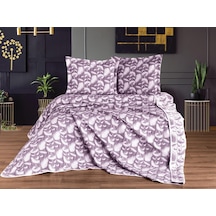 Çeyiz Diyarı Çift Kişilik Palmiye Çift Taraflı Yatak Örtüsü Takımı Mürdüm Mürdüm