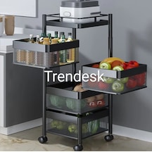 Trendesk 4 Katlı Siyah Metal Kare Modern Patates Soğan Sepeti, Sebzelik