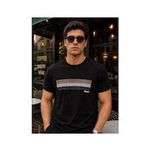 Hzr Wear Erkek Nakış Baskı Detaylı Sıfır Yaka Regular Fit %100 Pamuk Tişört Siyah