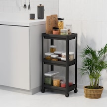 Peggy 3 Katlı Tekerlekli Raf Ünitesi - 36x71x23 Cm Dar Alan Düzenleyici - Mutfak Ve Banyo İçin Aletsiz Kurulum Servis Arabası Beyaz - Siyah - Gri Siyah