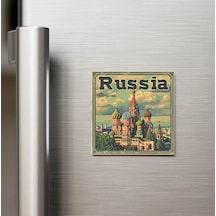 Rusya Russia - Posta Pulu Temalı Ülke - Baskılı Buzdolap Magneti Kare - 9x9 Cm