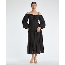 Serpil Exclusive Kadın Elbise - Askılı, Düşük Omuzlu - Modern Ve Şık Tasarım - Özel Gün Ve Davet İçin Elbise Siyah