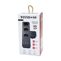 Wınboss Akım Korumalı 3 X Usb 1 X Type-c Girişli 3'lü Priz Uzatma Kablosu Kablosuz