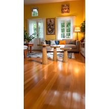 Masif Ahşap Zigon Sehpa Seti 3'lü Tik Renk Mantar Tasarım