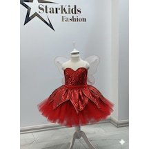 Star Kids Fashion Kız Çocuk Kırmızı Tinker Bell Kostümü, Kız Çocuk Peri Kostümü, Kanatlar Hediyedir