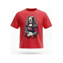 Urbantrendstore Monalisa Baskılı Günlük Oversize Pamuklu Bisikilet Ve Yuvarlak Yaka Tişört Tshirt Kırmızı