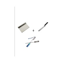 Pasta Sıvama Spatulası Çelik Spatula Hamur Kazıyıcı Gıda Termometresi 3lü Set Çelik Gri Diğer